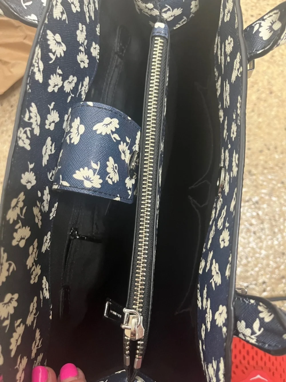 Rebecca Minkoff Amorous Satchel Crossbody Tote NavyWhite Floral Saffiano Leather - Picture 9 of 11